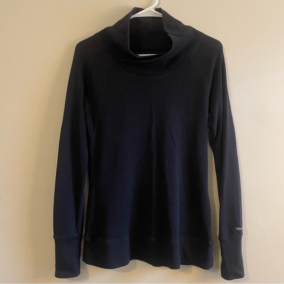 Columbia Large Long Sleeve Waffle Knit Sweater Fall Winter Black Layer - Picture 1 of 5